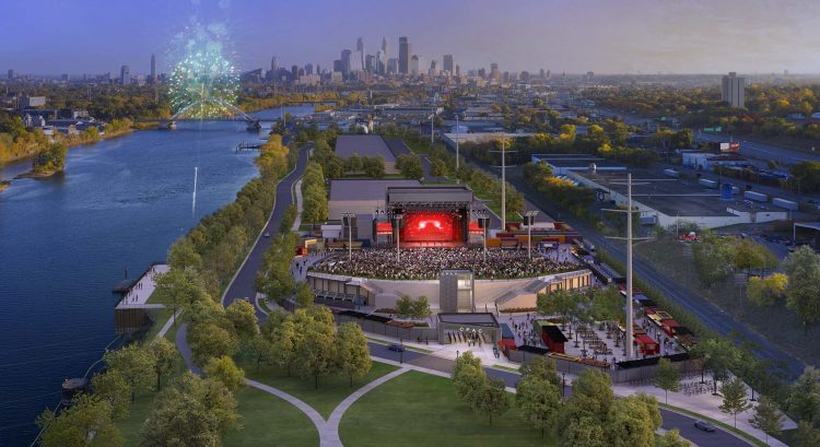 AERIAL VIEW OF UPPER HARBOR TERMINAL COMMUNITY PERFORMING ARTS CENTER FROM THE NORTH